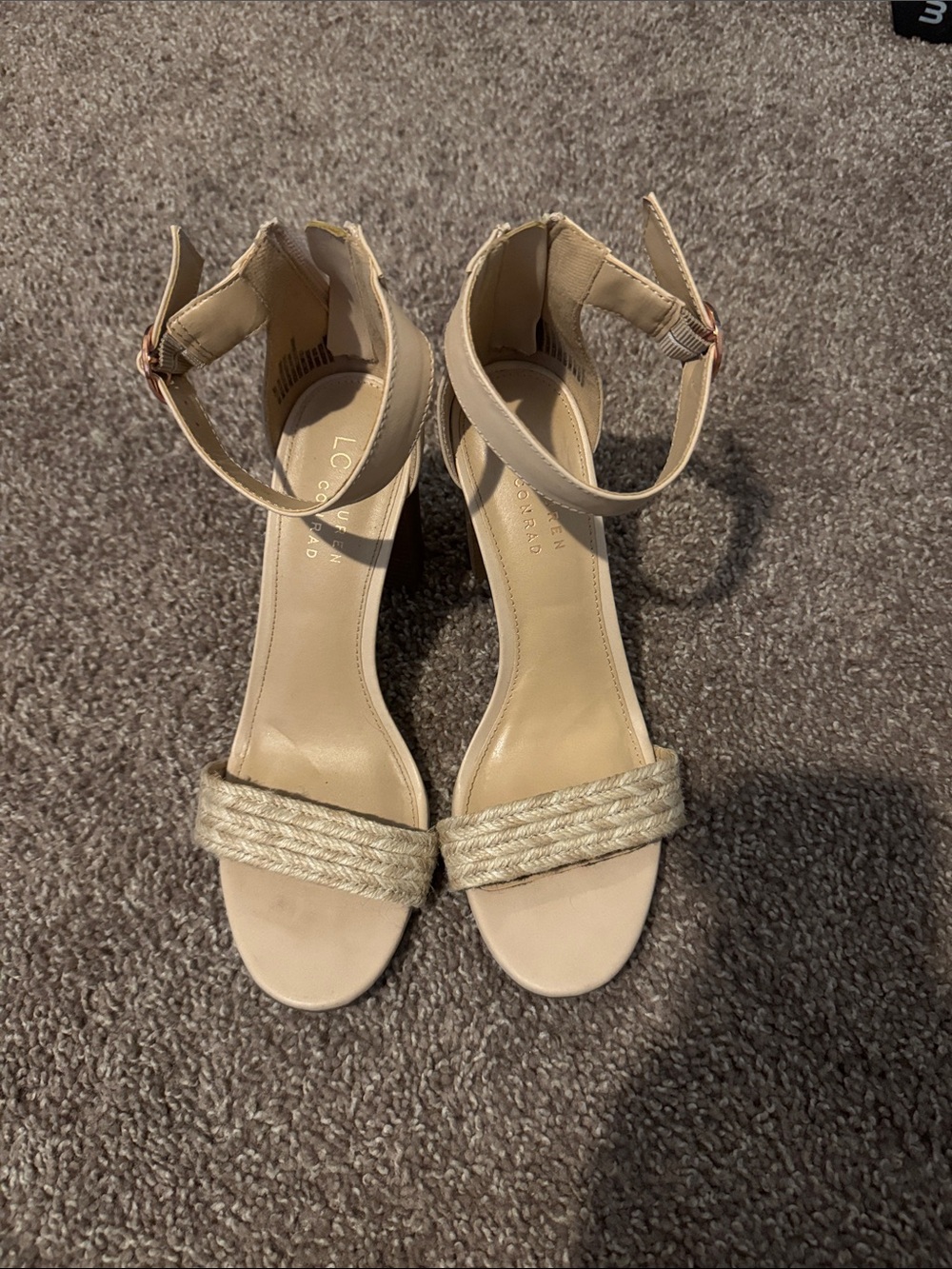 LC Lauren Conrad Beige Braided Toe Block Heel Sandals